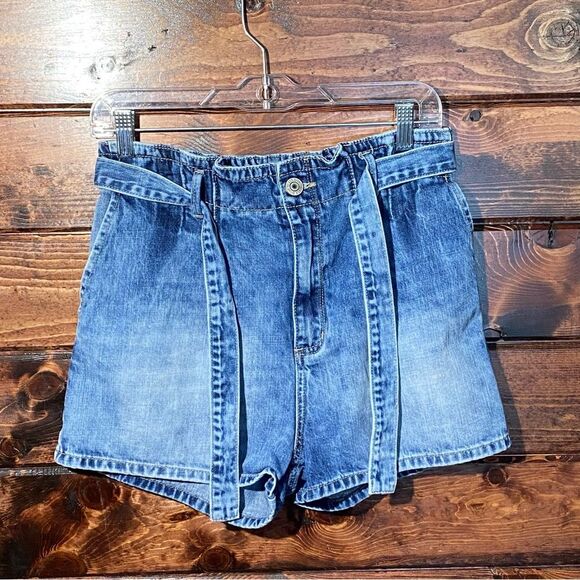 STS Blue Tie Front Paper Bag Waist Intentional Faded Denim Shorts Women's Size27 - Picture 5 of 14